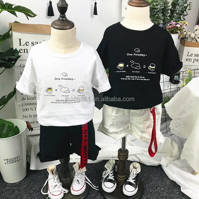 

Summer children's wear boys short sleeve shirt jeans 2 children's wear boys stripe T-shirt shorts sports suit wholesale, Picture