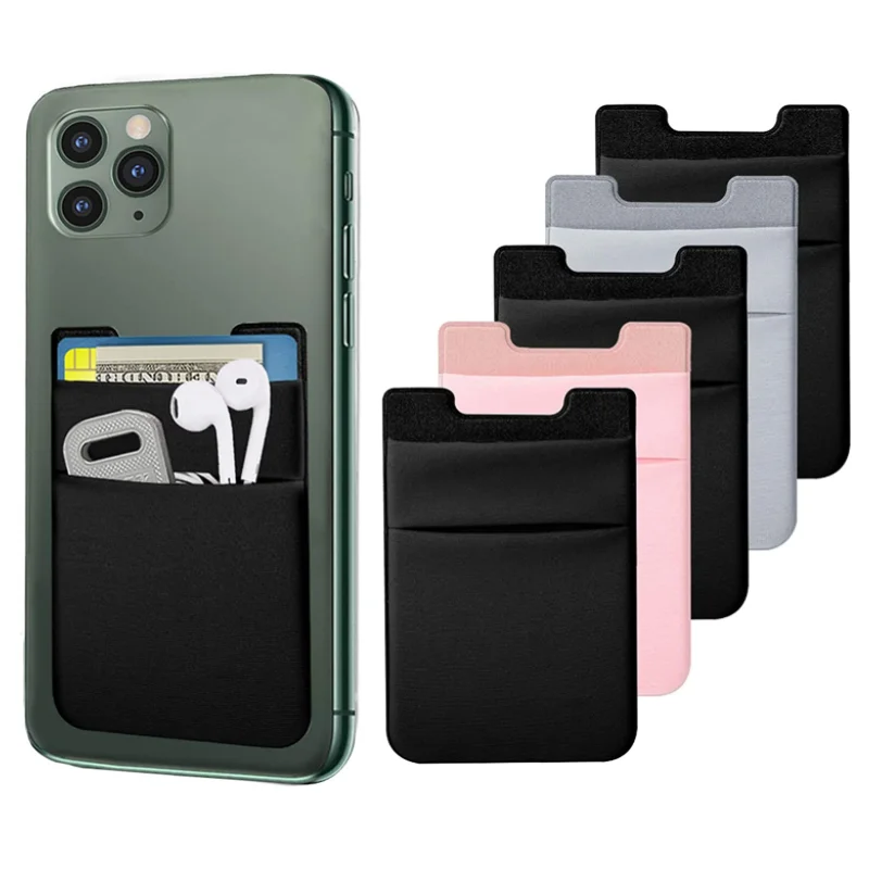 

Compatible Phone Card Holder Double Cloth Slim Stretchy Phone Pocket Pouch Stick on ID Credit Card Wallet, Pink/black white/blue/gray etc.