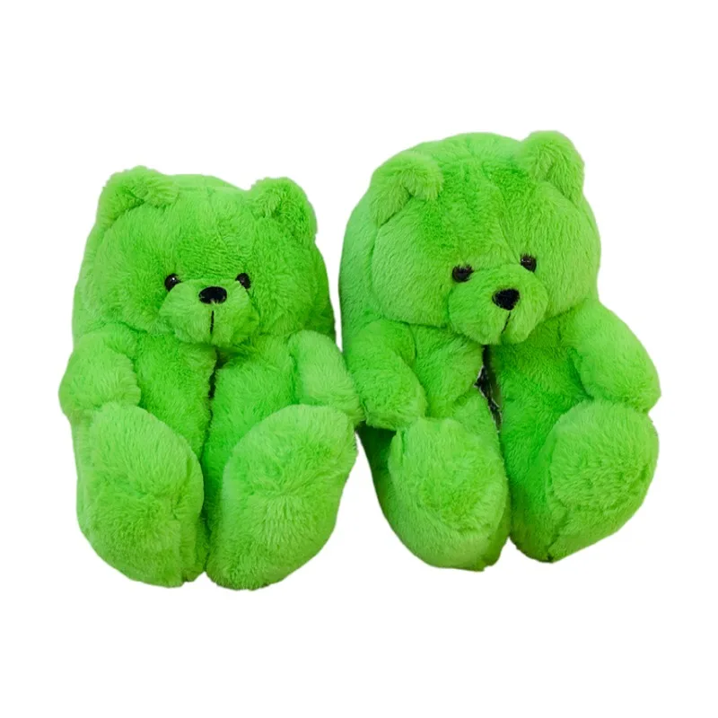 

Winter Fluffy bedroom bear foot slippers Faux Fur Warm Cute teddy bear slippers, Any color available