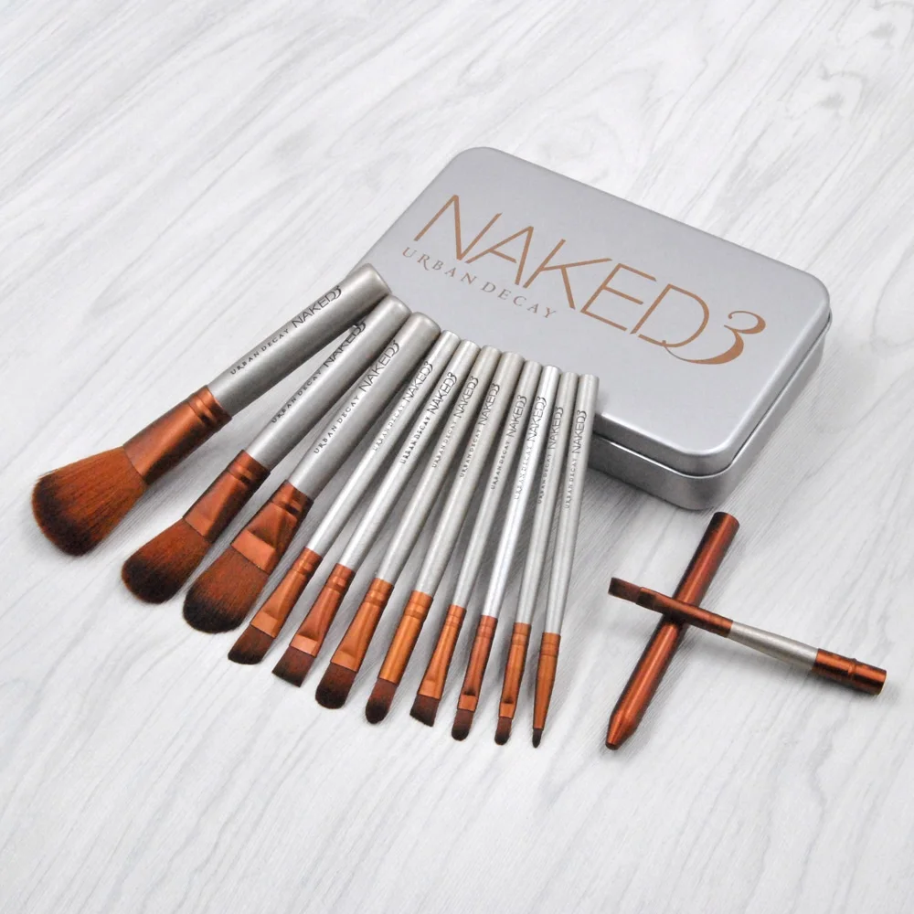 

Hot selling nake makeup brushes set with metal box, Champagne