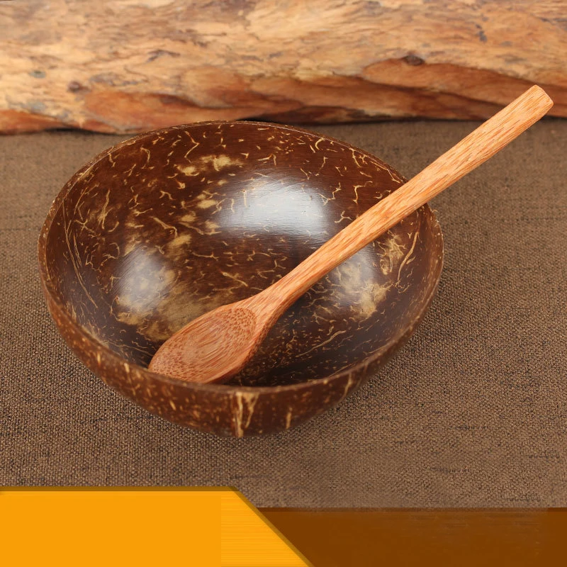 

Hot Selling Eco-friendly Custom Logo Natural Handmade Coconut Shell Bowl Real Coconut Bowl With Wood Spoon, Natural color