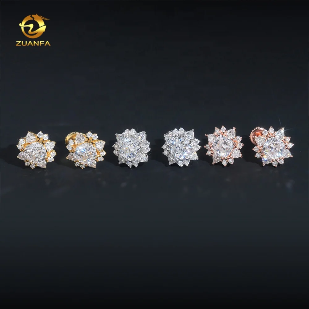Fashion Silver Cushion Cut Diamond VVS Hip Hop Moissanite Screw Back Earrings for Men