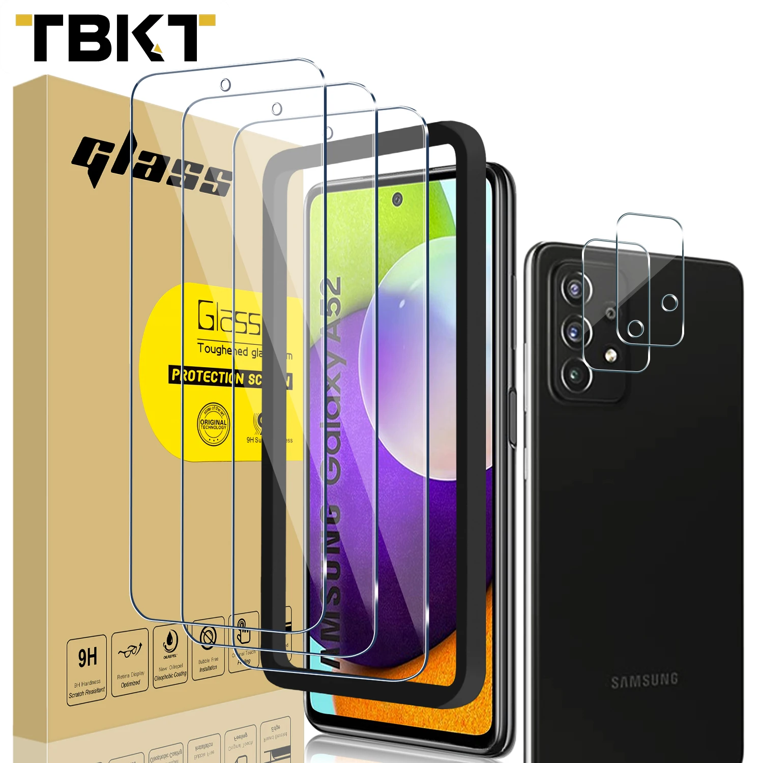 

0.33mm Screen Protector Tempered Glass 3+2 Camera cover 3D Screen Protective Glass for Samsung A52 Anti-Scratch