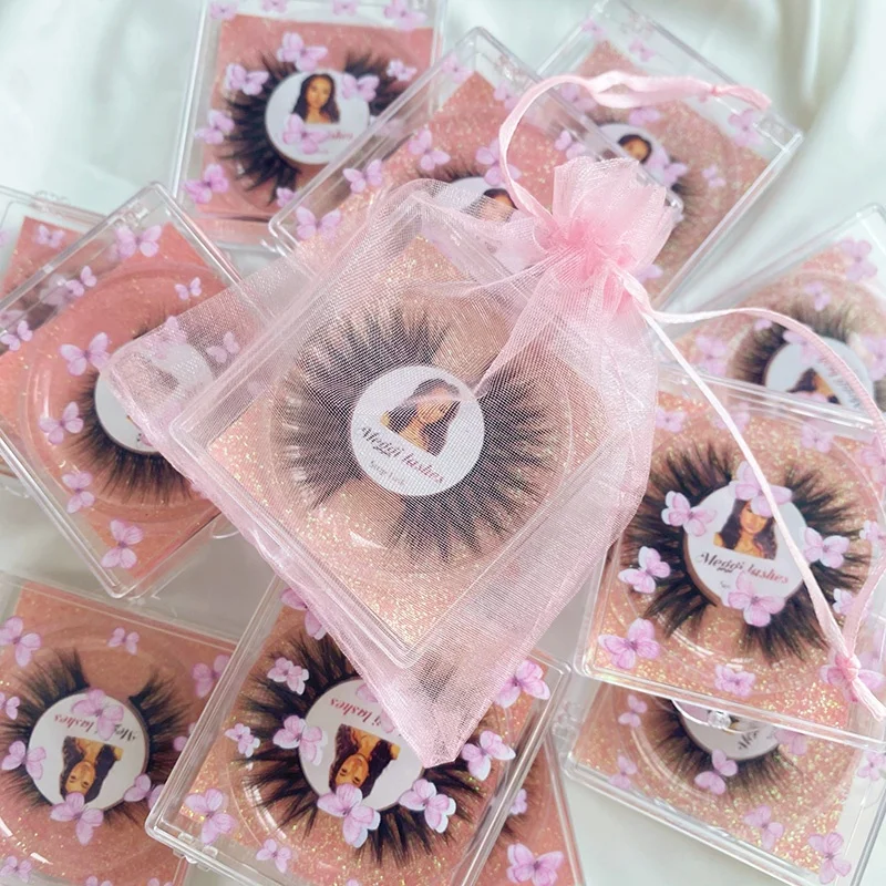 

Hot sale 25mm natural 3d faux real mink eyelash bulk plastic butterfly luxury pink lash cases vendor