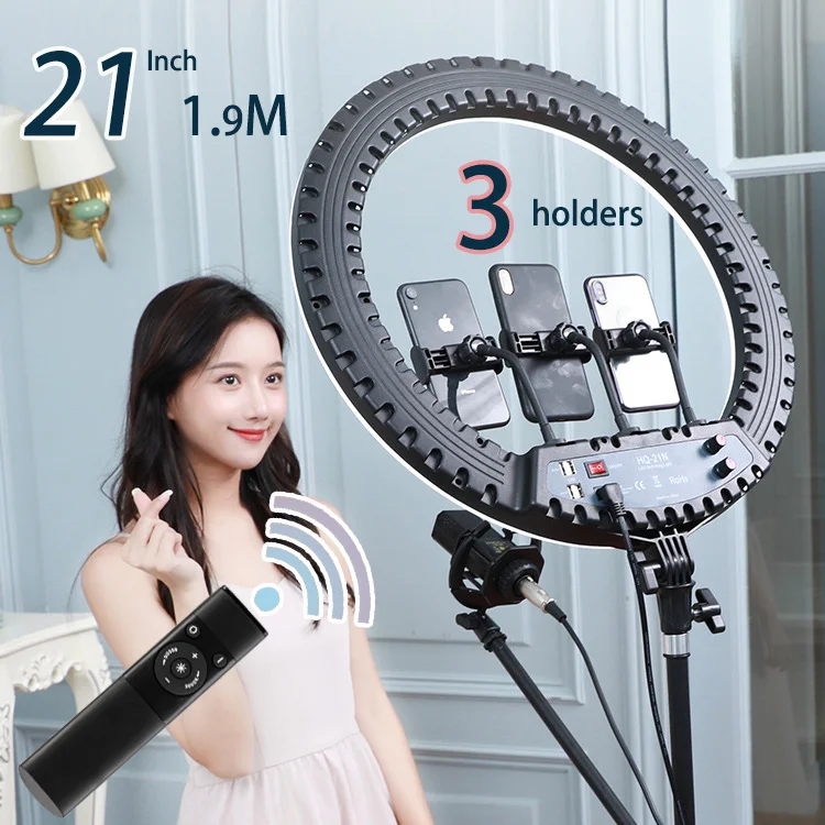 

21 Inch Ring Light 1.9M Led Circle Ring Lights 3 Phone Holders 72W Remote Controller Tiktok Selfie Ring Light With Tripod Stand, White + yellow, stepless adjust