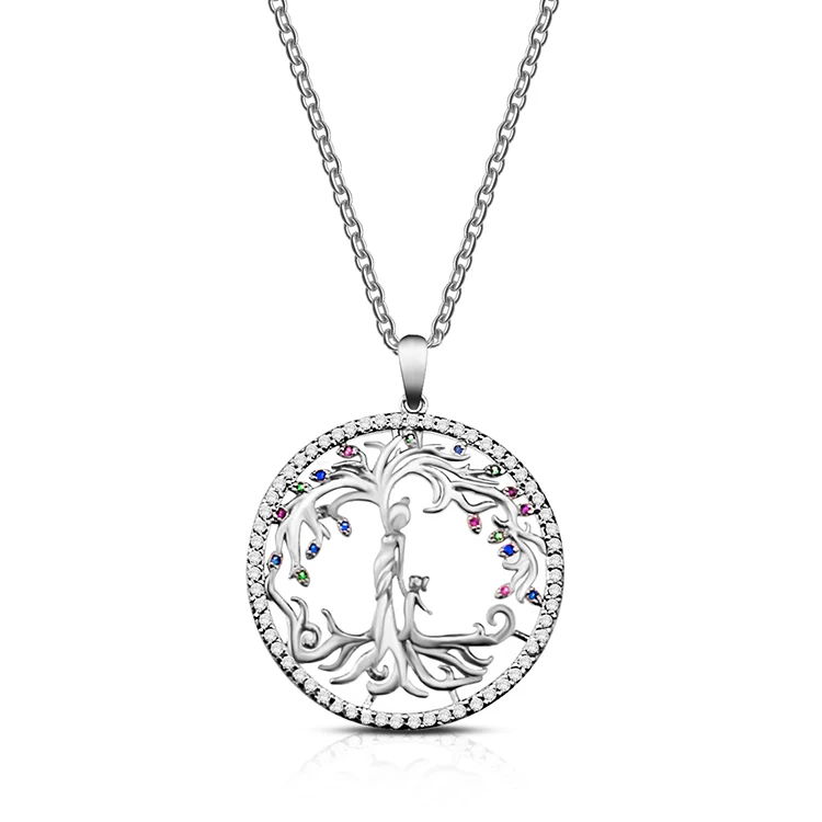 

Customized Mother Daughter Tree Of Life Necklace Crystal Zircon Pendant Chain Necklace Silver Mom Pendant Mothers Day Neck, Platinum plated