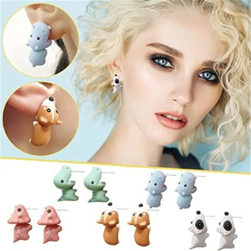 

INS Stud Cute Animal Bite Earring Halloween Earrings Creative Funny Cute Dinosaur Puppy Dog Hippo Animal Cartoon Studed Earrings, Colorful