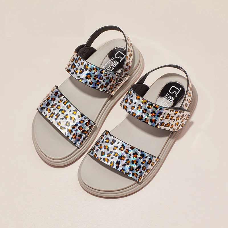 

New summer leopard kids shoes children casual sandal shoes hook and loop beach sandals for girls, Silver