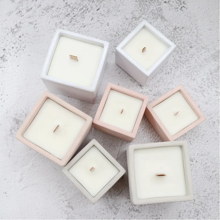 

Unique New Material Custom Logo Color 5oz 8oz Small Mini Pink Square Cement Concrete Candle Jar