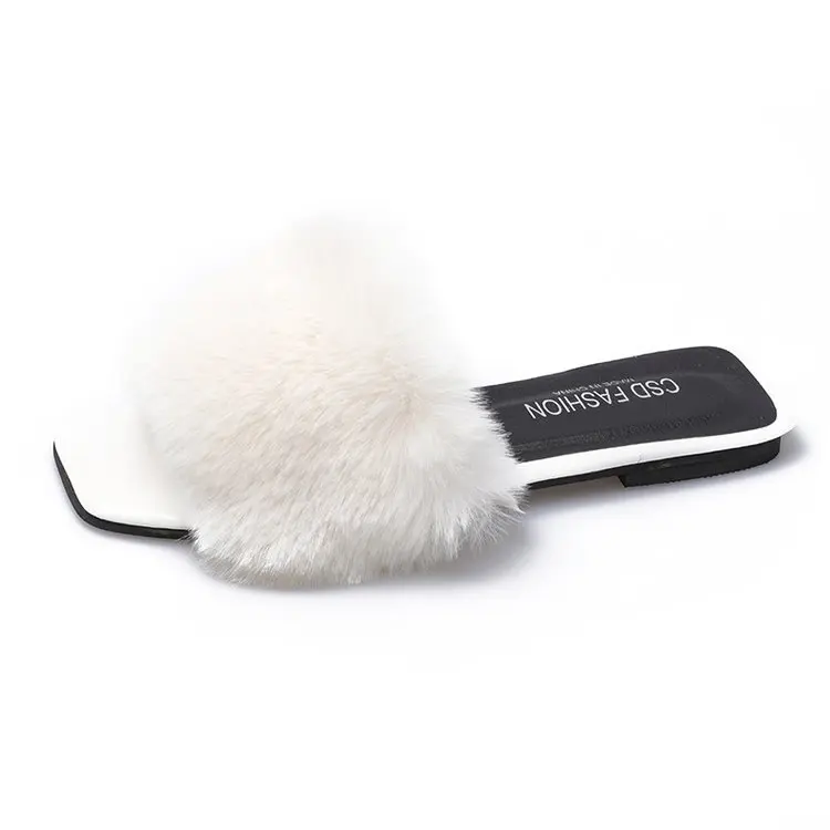 

Colorful Women Indoor Outdoor Flat Soles Shoes Summer Real Fox Fur Slippers