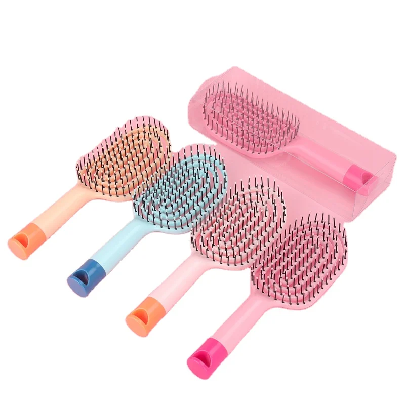 

Wholesale 2022 Detangling Plastic Hair Brush Custom Logo Multi Colors Curved and Vented Brush for Wet and Dry Hair