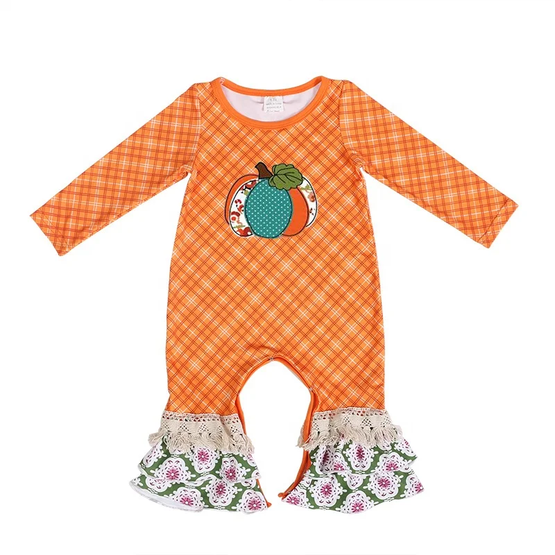 

Halloween Pumpkin Pattern Baby Rompers,Long Sleeve Ruffled Newborn Jumpsuit, Picture