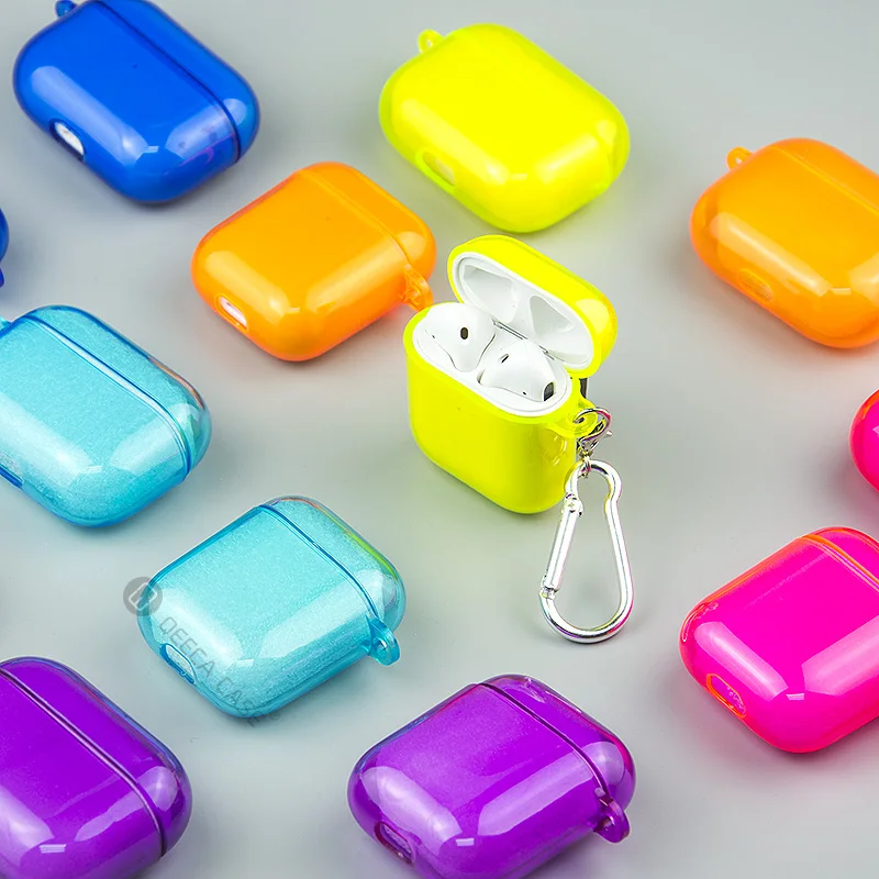 

Fluorescent Fancy Clear Case Flexible with Keychain Hook for Airpods Pro Case Candy Color Neon for Airpods Case
