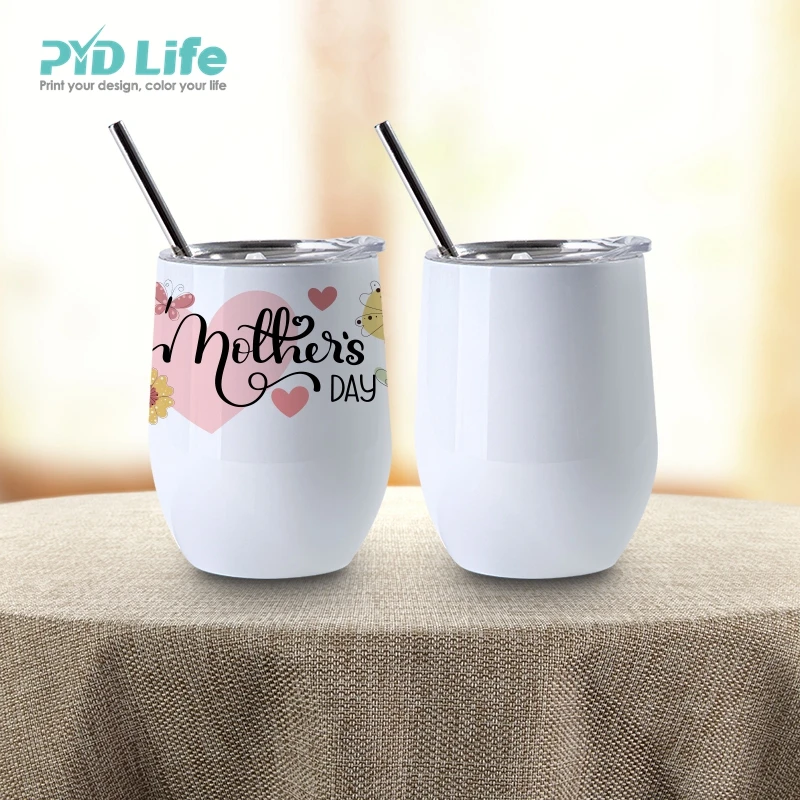 

PYD Life Hot Sale RTS 12oz Sublimation Insulated Stemless White Wine Tumbler Stainless Steel Gift Sets with Lid and Straw, Colors