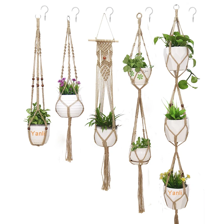 

Macrame Hanging Planter Set of 5 Plant Hanger Baskets Handmade Flower Pot Holder for Home Indoor Outdoor Decor with 5 Pcs, Natural
