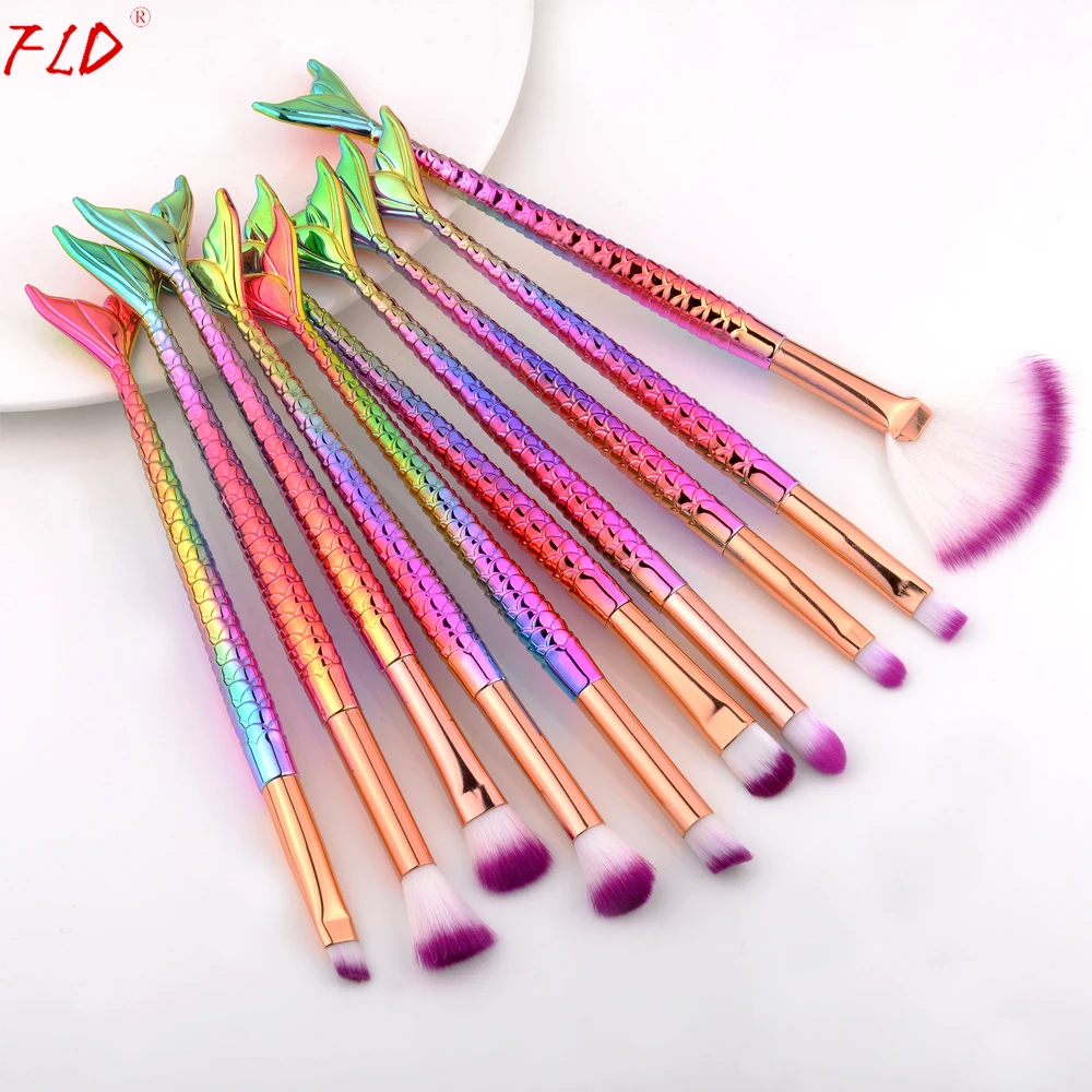 

FLD Private Label 10Pcs Professional Mermaid Makeup Brushes Set, 3 colors
