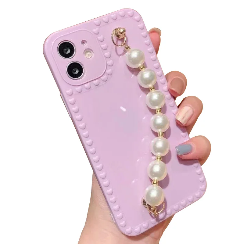 

Aesthetic handy ketten phone case colorful soft TPU mobile cover with pearl bracelet for iphone 11, 4 colors
