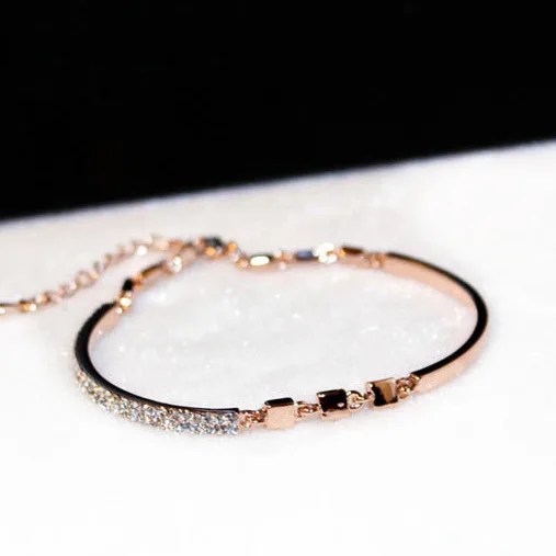 

American Fashion Simple Adjustable Bangle Charm Bracelet Shinny Diamond Rhinestone Gold Plated Star Tennis Bracelet Jewelry, Gold color
