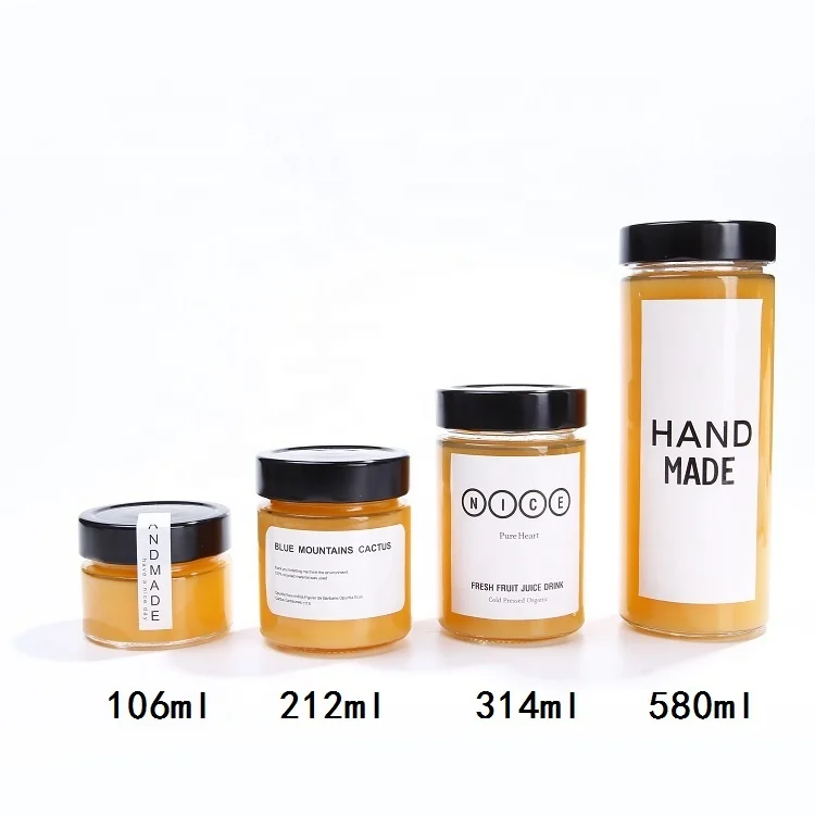 

Honey Jam Package 106ml 212ml 314ml 580ml Cylinder Glass Canning Jar With Deep Metal Lid, Clear