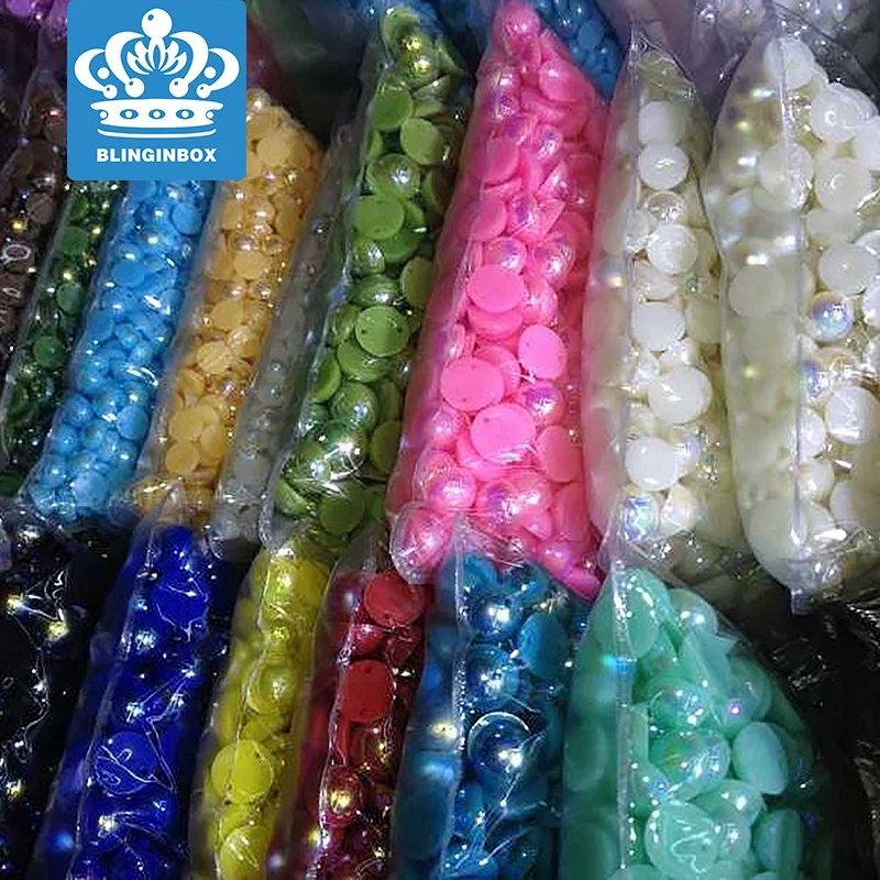 

Colorful ABS Plastic Rainbow Flat Pearl Beads Imitation Half Round Pearls For DIY Christmas, Over 50 colors for choose