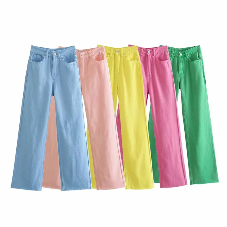 

BMURHMZA2021 spring and summer new women's Pink single button double pocket High Waist Wide Leg Pants