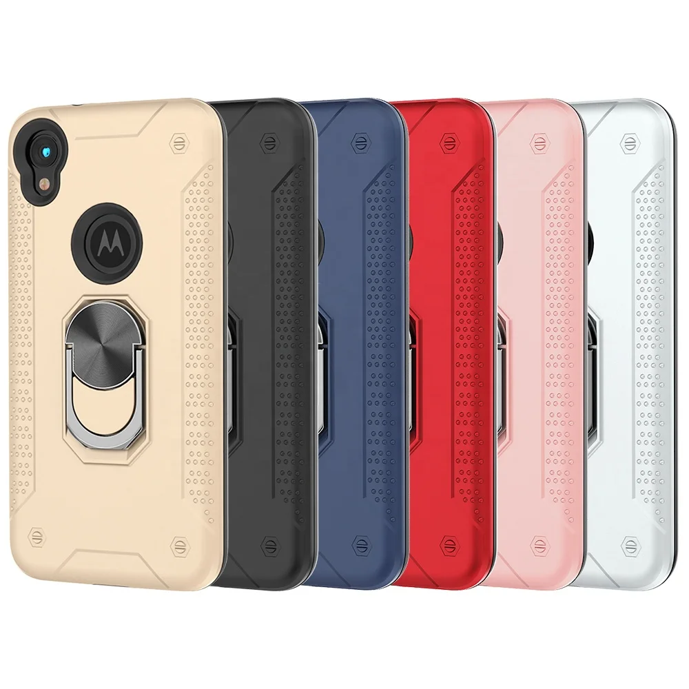 

For motorola e6 hybrid case with 360 rotate metal kickstand phone cover for moto e6, 5 colors