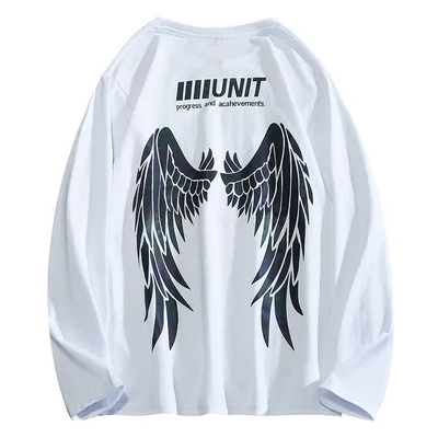 

MWK77 Reflective pullover Plus Size T-Shirts collarless t-shirt wings print man fashion tshirts