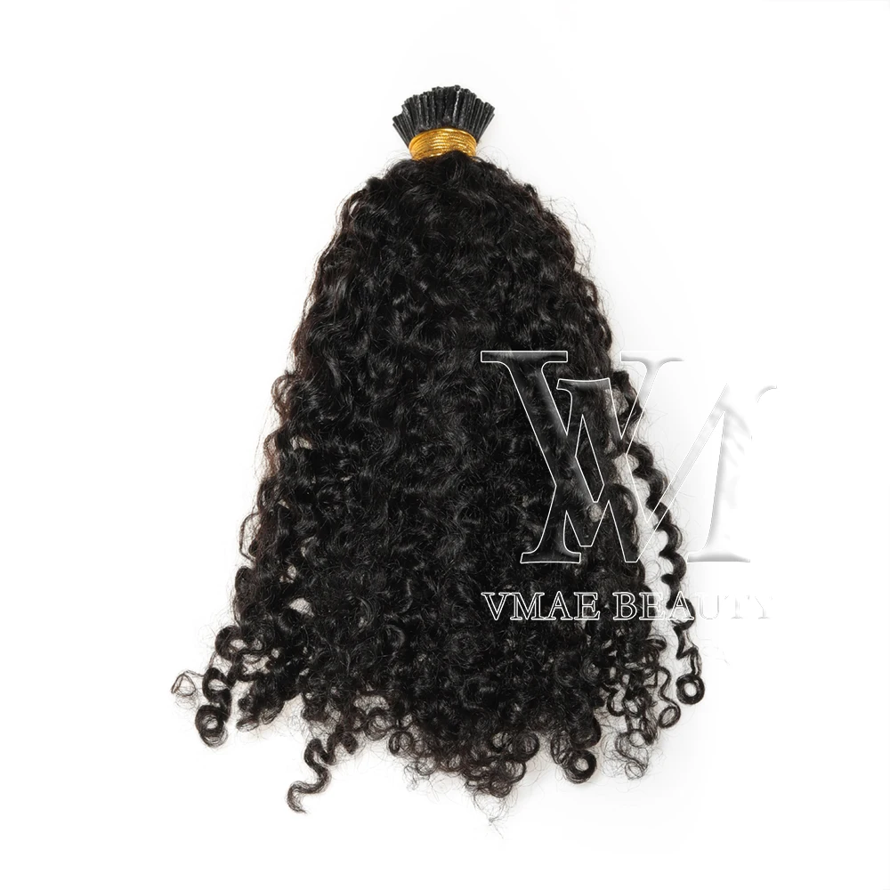 

VMAE 11A Brazilian Raw Virgin PreBonded Cuticle Aligned Afro Kinky Curly 100G I Tip Keratin Remy Human Hair Extensions, Natural color or any color