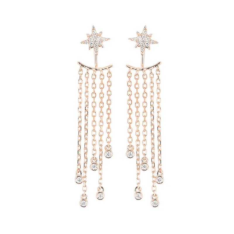 

Women's Hot Fashion Rear Hanging Earrings Crystal Long Statement Metal Chain Tassel Star Drop Earrings For Women Jewelry