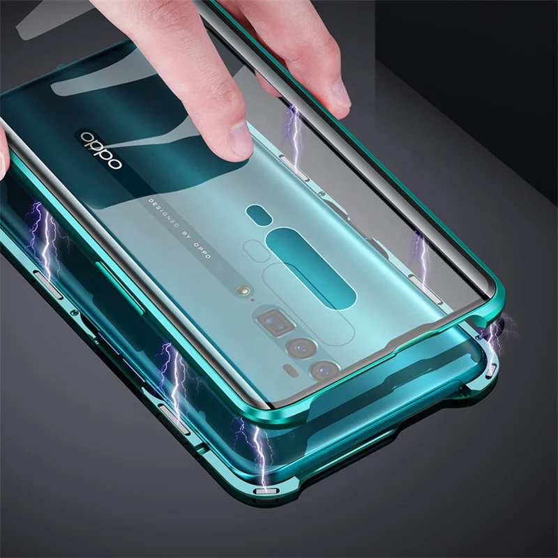 

Metal Magnetic Tempered glass back case for OPPO A5/A3S R17 A9 2020 OPPO Reno OPPO Reno Ace Realme XT Funda Coque