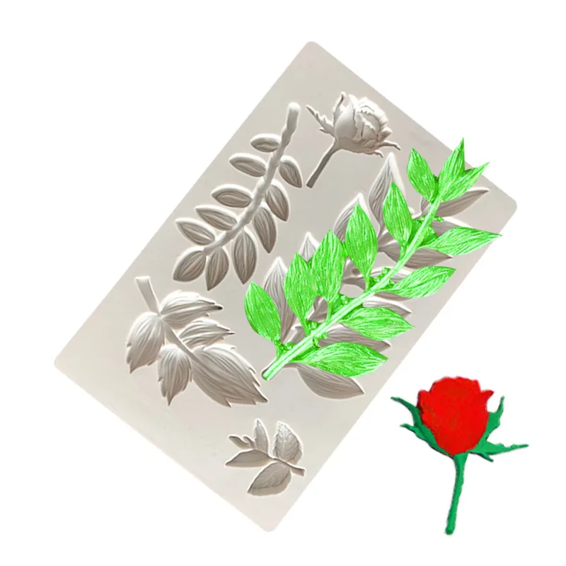 

5 Leaves Rose Flower Flower Vine Branch Shape Silicone Fondant Leaf Texture Cake Pastry Mold Making Handicraft Mold Accesso