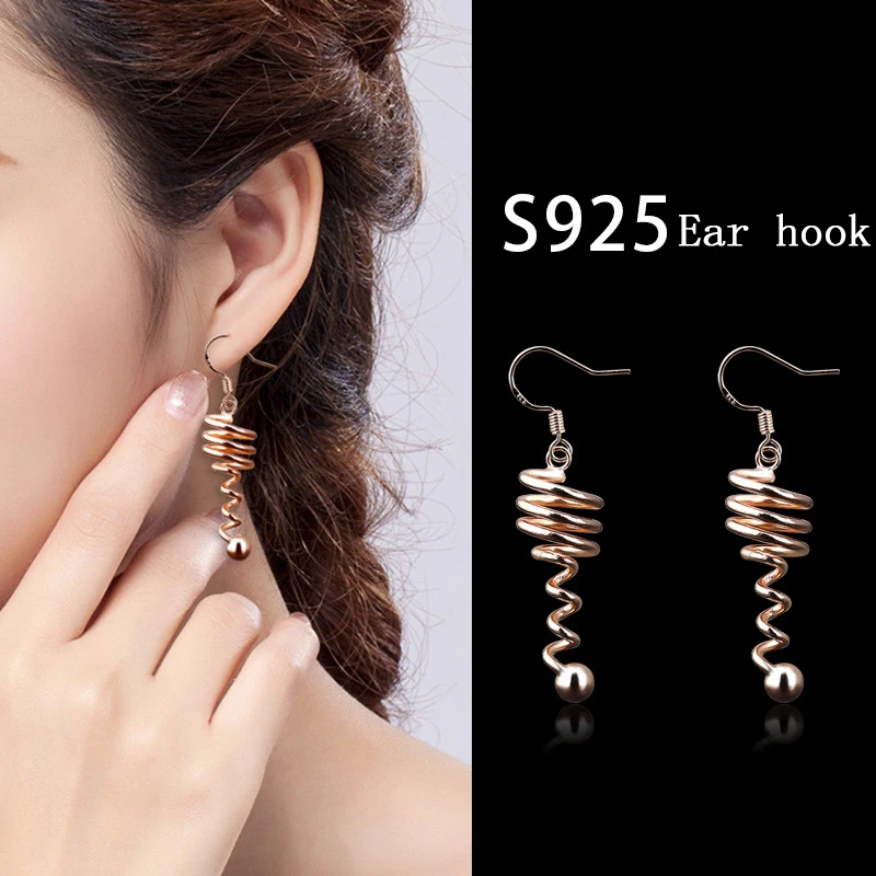 

Rotary Ball Spiral Earrings Long Rose Gold Earpendant Earrings