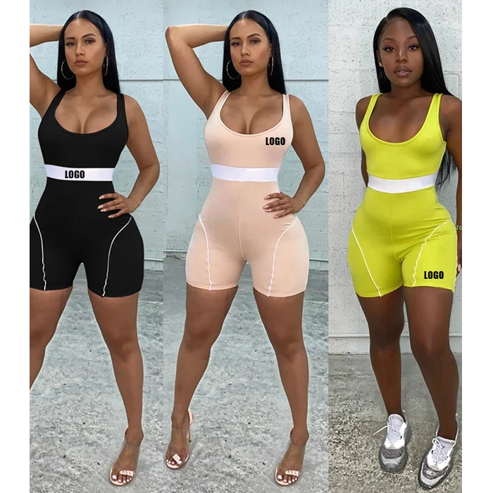 

Free Shipping Ribbed Fitness Active Wear Rompers Womens Jumpsuit Zipper V Neck Sexy Fashion Workout Sports Jumpsuits, Customized color