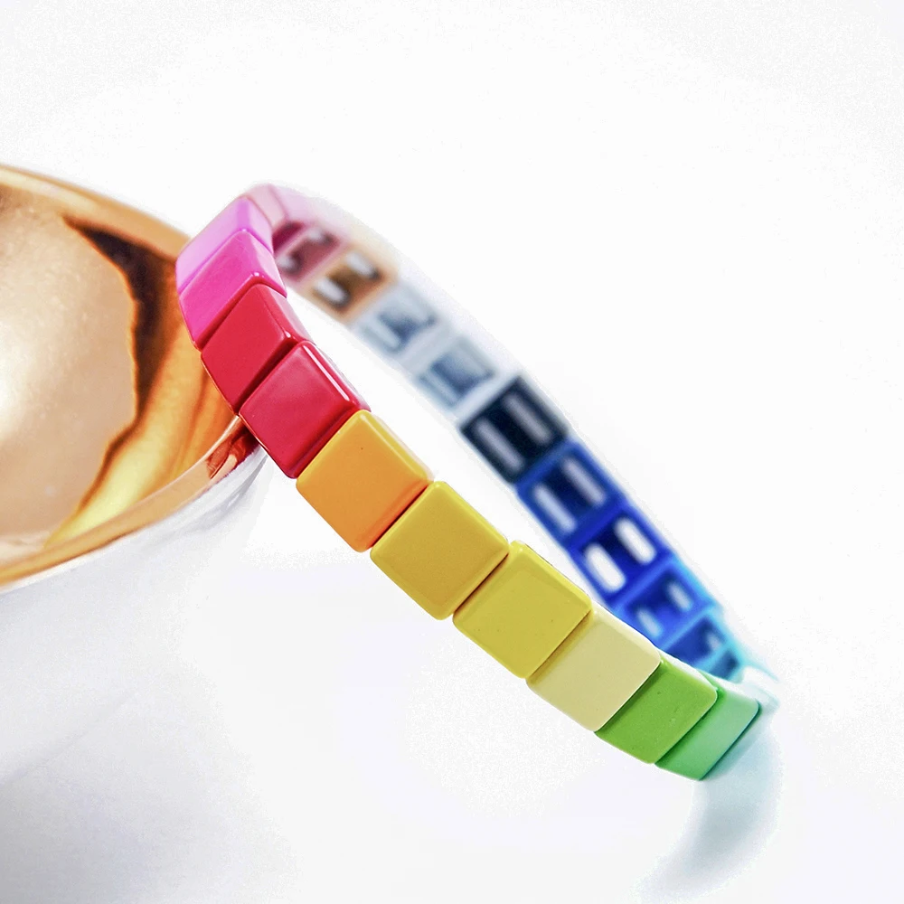 

New pattern colorful Rainbow Enamel Stretch Tile Beads Bracelet For Women or men
