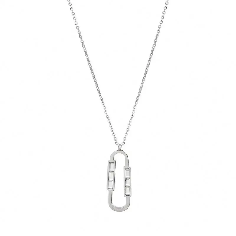 

Hot Selling Women's Hot Jewelry Gold Plated Stainless Steel Oval Zircon Pendant Necklace