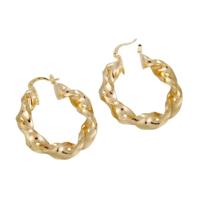 

Small Cute Classy Twisted Engraved Gold Circle Creole Hoop Earrings SP765
