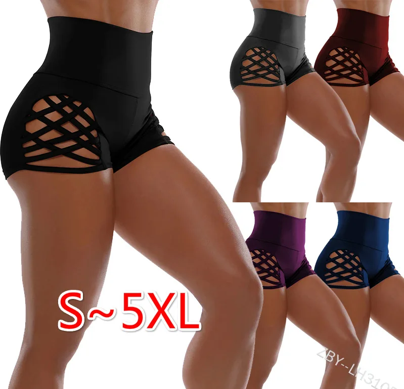 

AYP0945 High Waist Tight Yoga Shorts Women Hollow Out Sexy Fitness Pole Dancing Sports Shorts Stretchy Hip Up Modal Shorts