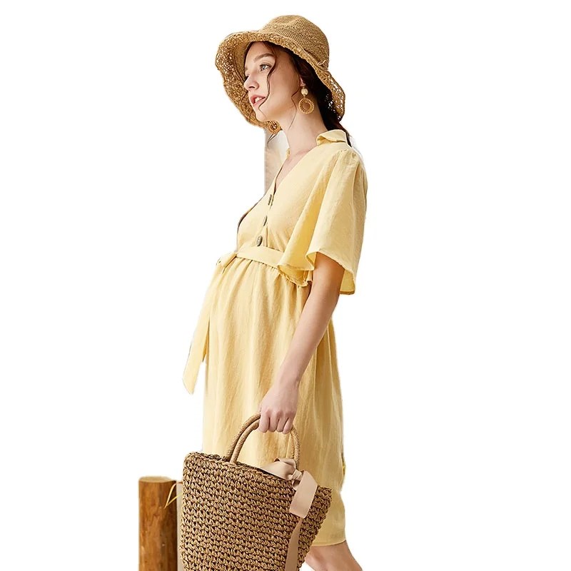 

MASANON Breathable Casual Maternity Dress Maternity Breastfeeding Dress Summer Clothes For Women, Red,yellow