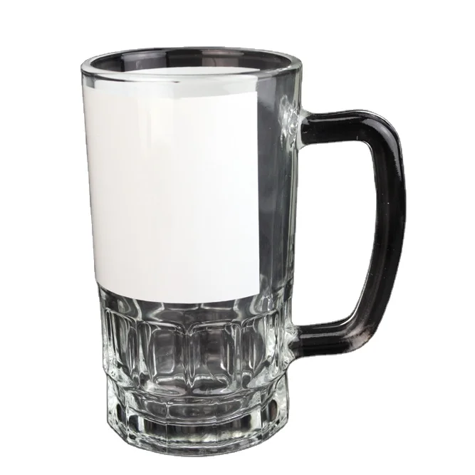 

Personalized Design Customized Sublimation 22oz White Patch Clear Glass Beer Mug With Handle, White color