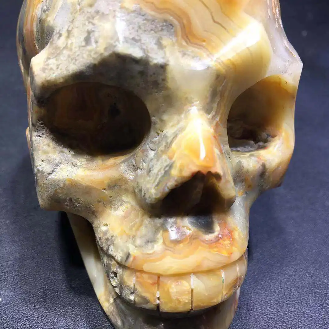 天然疯狂花边玛瑙头骨疯狂玛瑙人头水晶工艺品能源家居装饰