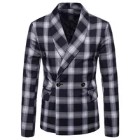 

men's double-breasted suit men plaid gentleman business formal party classic blazer