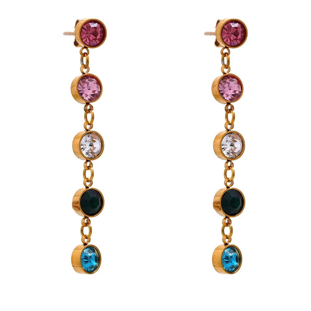 

JINYOU Light Colorful Cubic Zirconia Long Stainless Steel Drop Dangle Earrings Women Delicate Fashion Jewelry Party 2023
