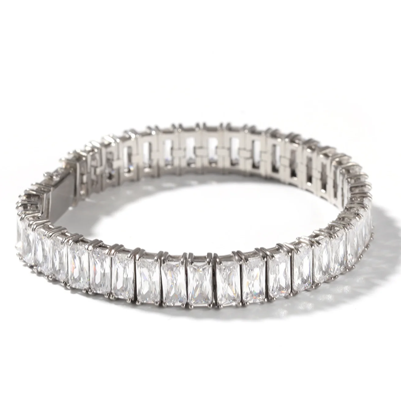 Newest High End Stainless Steel Big Zircon Stone Crystal Silver Gold Bezel Setting  Women Girl Bracelet Tennis Bracelet Bangle