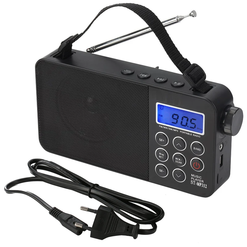

High tech digital auto scan alarm time clock fm am sw 3 band portable radio with USB TF shortwave radio for sale, Black