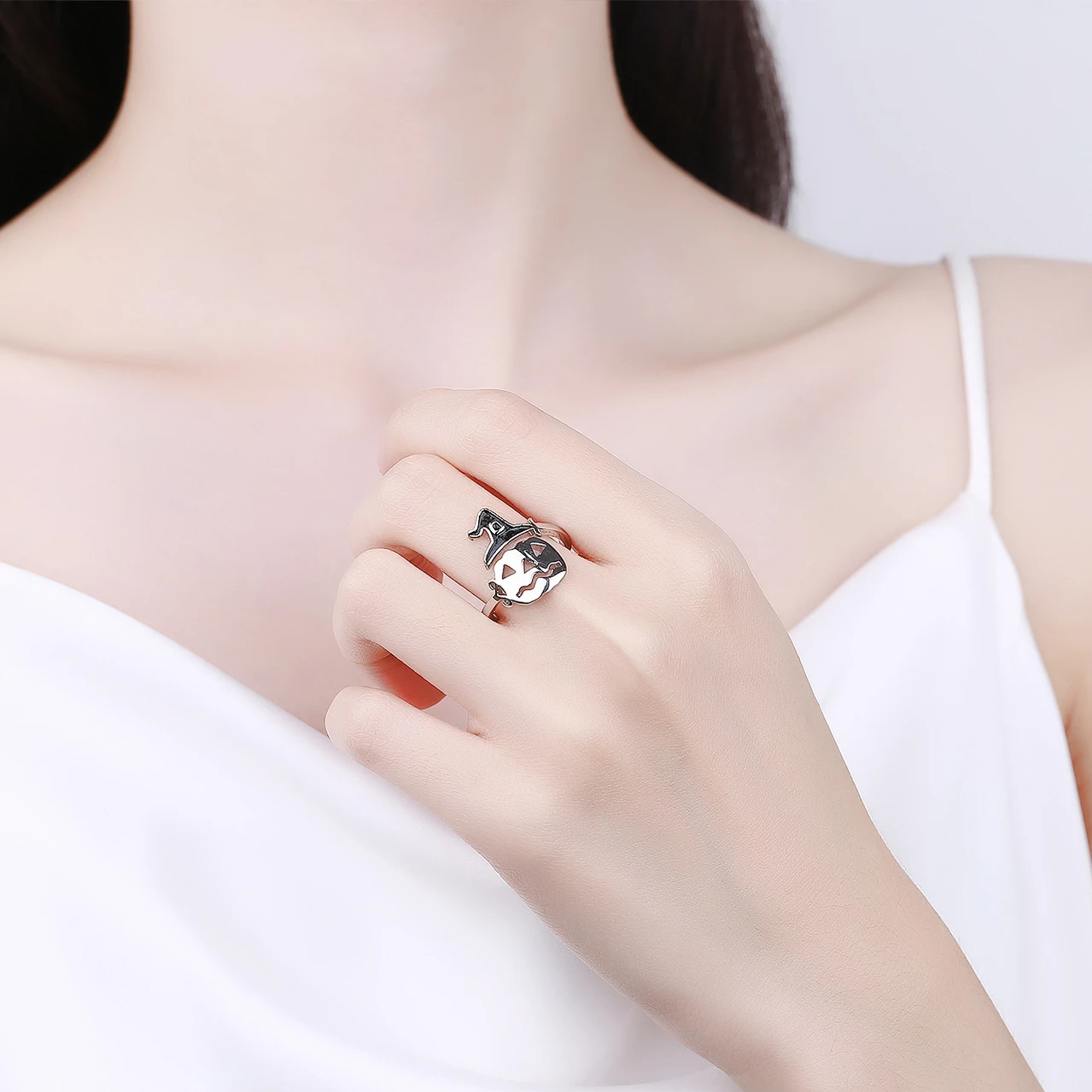 

Fashion Halloween Jewelry Silver Plated Pumpkin Adjustable Finger Rings Women Jewelry, Silver color