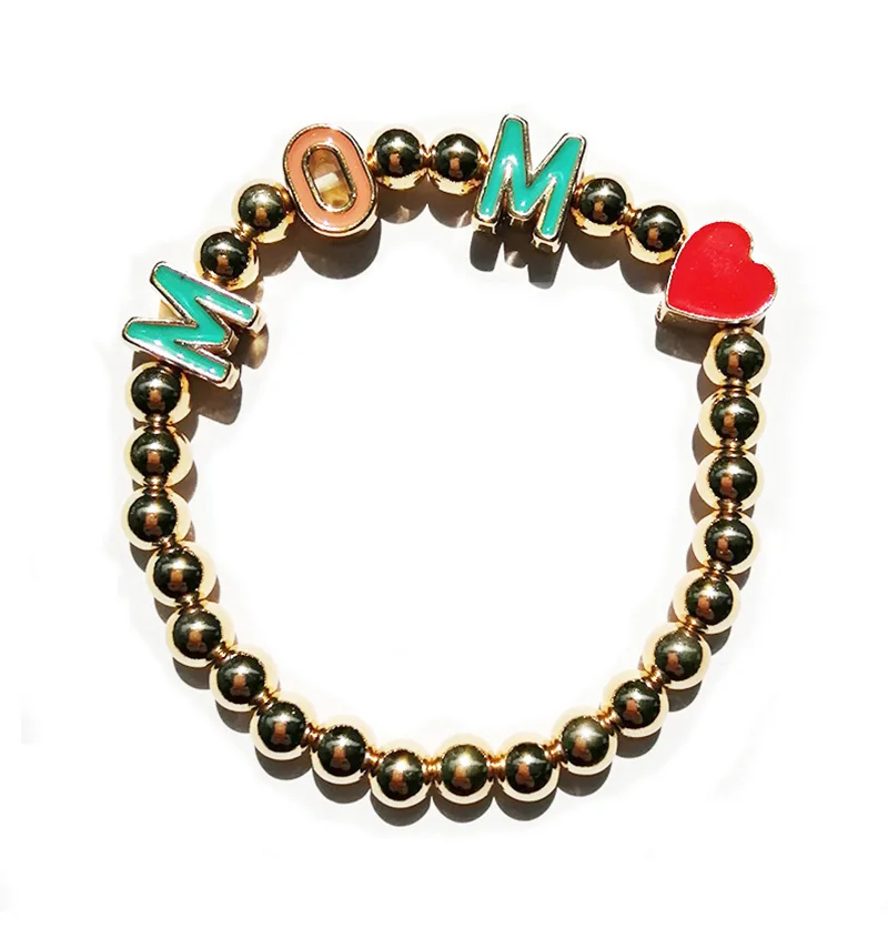 

Personalized name gold beads sublimation mom bracelet