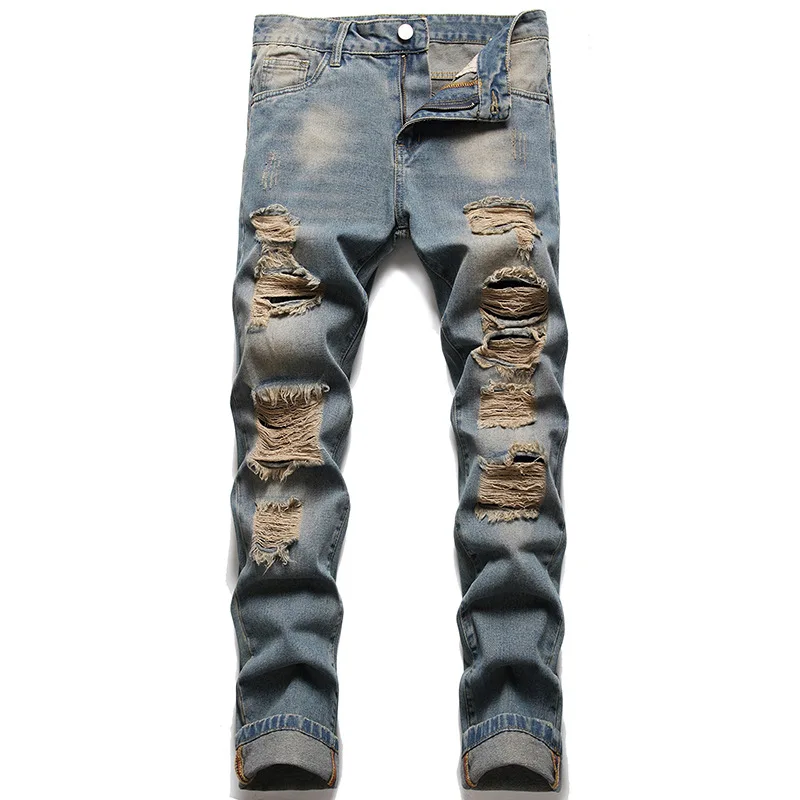 

2022 spring new street style casual slim fit ripped men's jeans