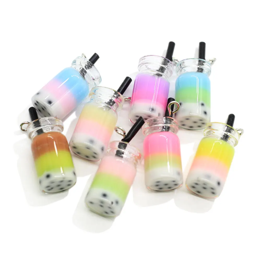 

100pcs Resin Bubble Tea Boba Charms Pendant Gradient Color Drink Ornament DIY Milk Crafts Jewelry DIY for Earrings Necklace