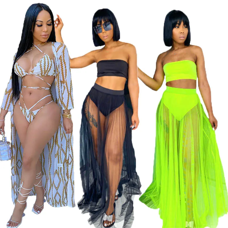 

2021 high waist designer sexy 3 piece swimsuit women swimwear beach cover up