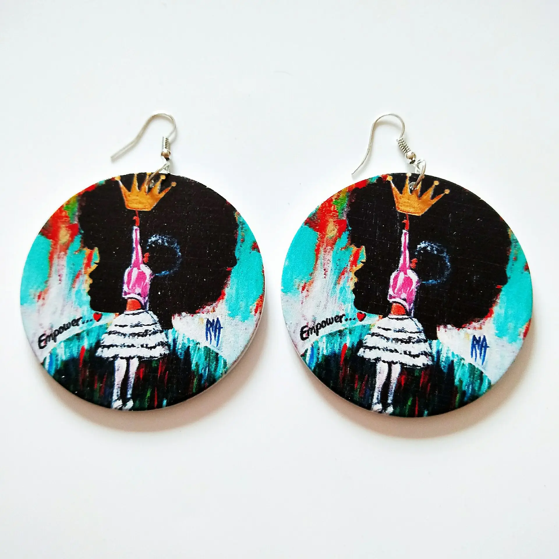 

2020 European Bohemian Black Art Painted Wooden Drop Earrings African Queen Crown Wood Dangle Earring For Party